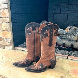 Brown Western Cowboy Boots with Studded Details